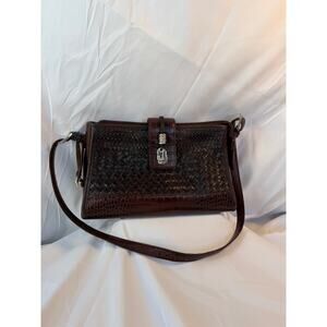 Brighton Brown Woven Leather Crossbody Bag Silver Heart Charm Shoulder Purse